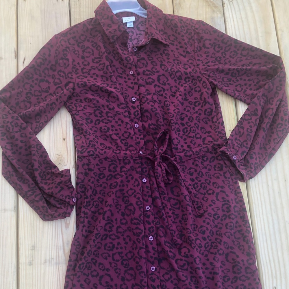 Red leopard print shirt dress